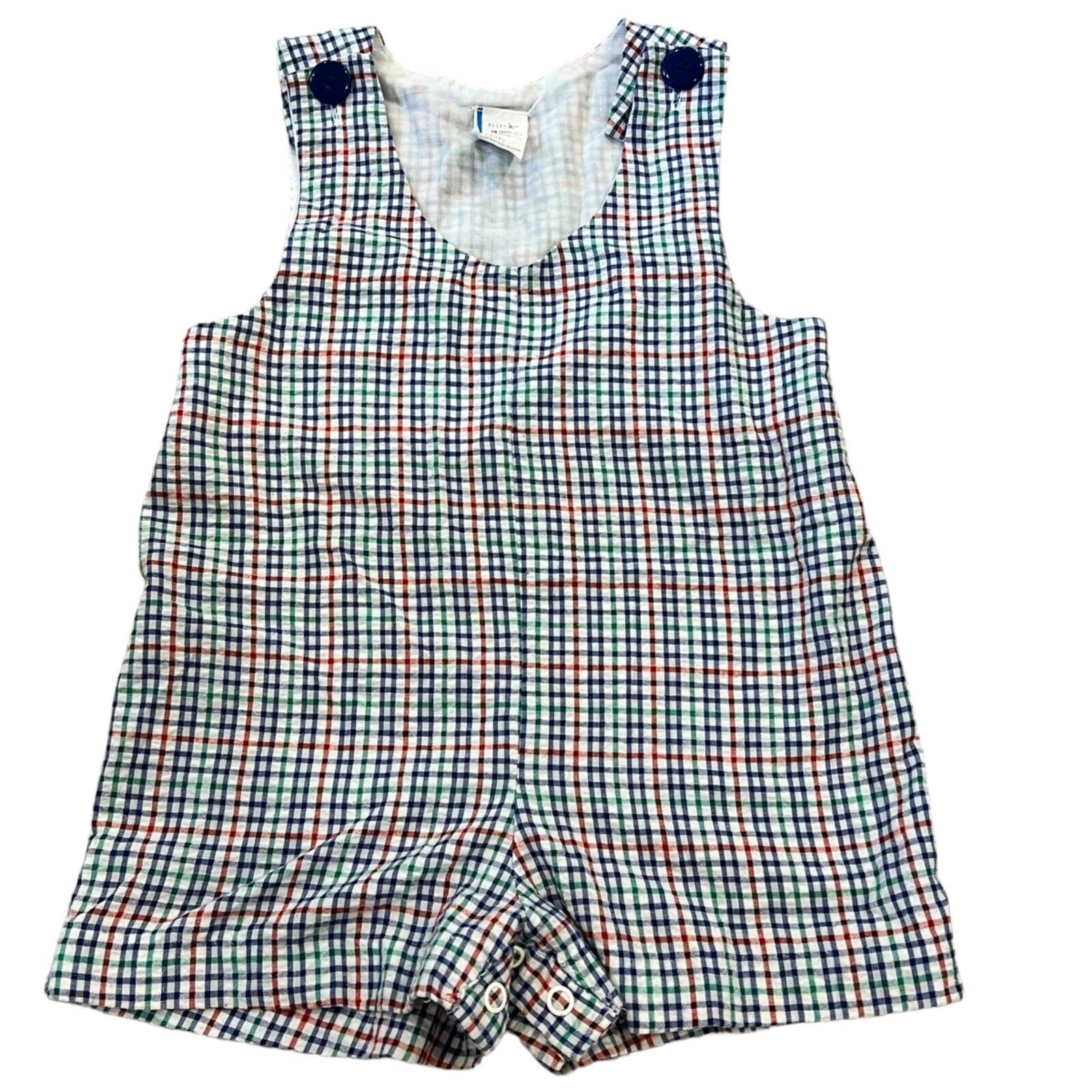Vintage Toddler Plaid Romper Primary Colors 18 Months  Classic Multicolor - $24.00