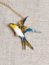 Pretty Enameled Swallow / Flyiing Bird Necklace / Brooch - $34.84 CAD