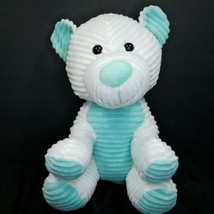 Teddy Bear Blue Green White Chenille Type Soft Fabric Plush Stuffed Animal 13&quot; - £13.92 GBP