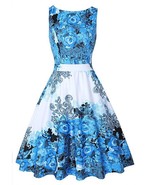 Women&#39;s Medium OTEN Flared Sleeveless Boat Neck A Line Floral Dress with... - $48.02 CAD
