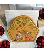 Vintage Wooden Napkin Holder Hand Painted Signed “Anna 89” Country Coupl... - $32.73