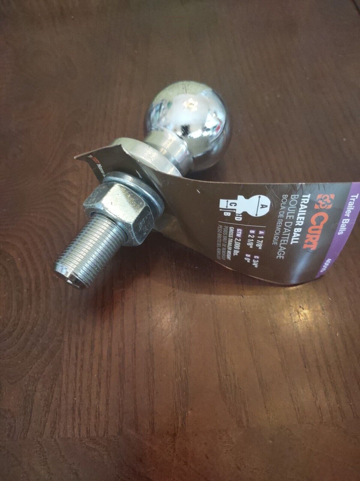 Curt 1-7/8&quot; Trailer Ball 3/4&quot; x 2-1/8&quot; Shank 2000 lbs. Chrome x 40015 - $18.69