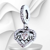 Pandora  Heart &amp; Mom Dangle Charm with Pink CZ and Crystals# 799402C01 U... - $30.68