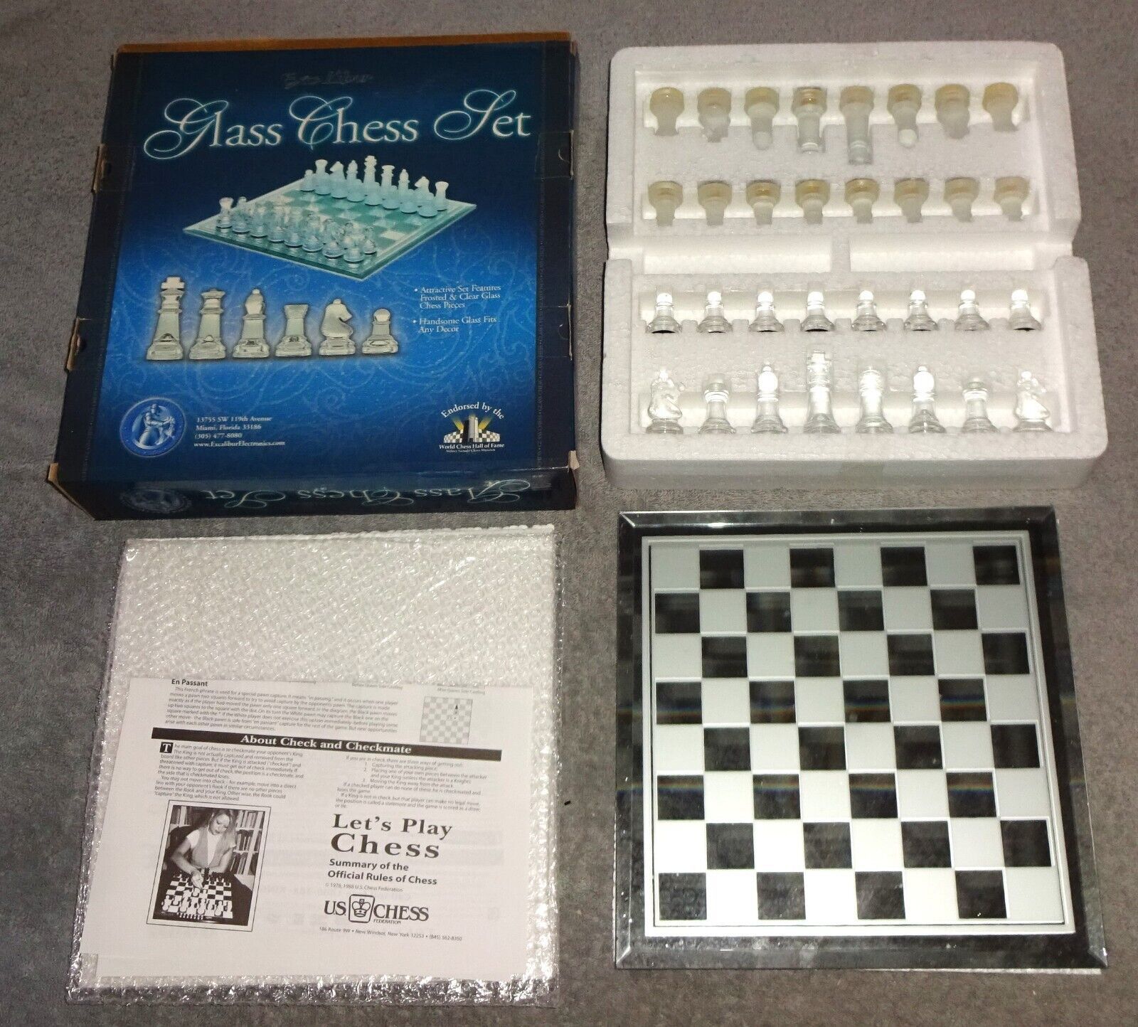 ExcaLibur Glass Chess Set Frosted & Clear 32 pcs w/ Mirror & Frosted Board - $14.85