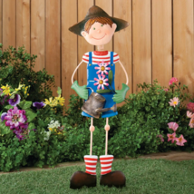 Adorable Gardening BOY or GIRL Yard Stake Metal Outdoor Spring Lawn Home Decor - £27.84 GBP+