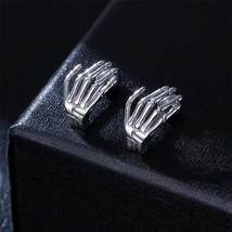 Punk Silver Skull Hand Stud Earrings Men's Gothic Retro Stainless Steel Jewelry - £7.90 GBP