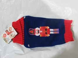 Festive Dog Sweater with Nut Cracker on Blue Background Size XS by Pet Central - £11.16 GBP
