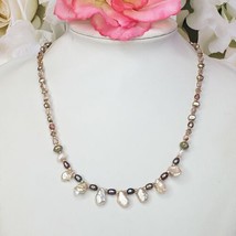 Pink Crystal &amp; White Natural Baroque Pearl Choker Necklace - £15.77 GBP