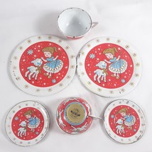 Vintage 1950s Ohio Art Tin Litho Tea Cups Plates Mary Had A Little Lamb Bo Peep - £16.31 GBP