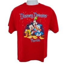 Disney Dreams Florida Vintage T-shirt Size L Red Mickey Donald Pluto Goofy  - £19.74 GBP