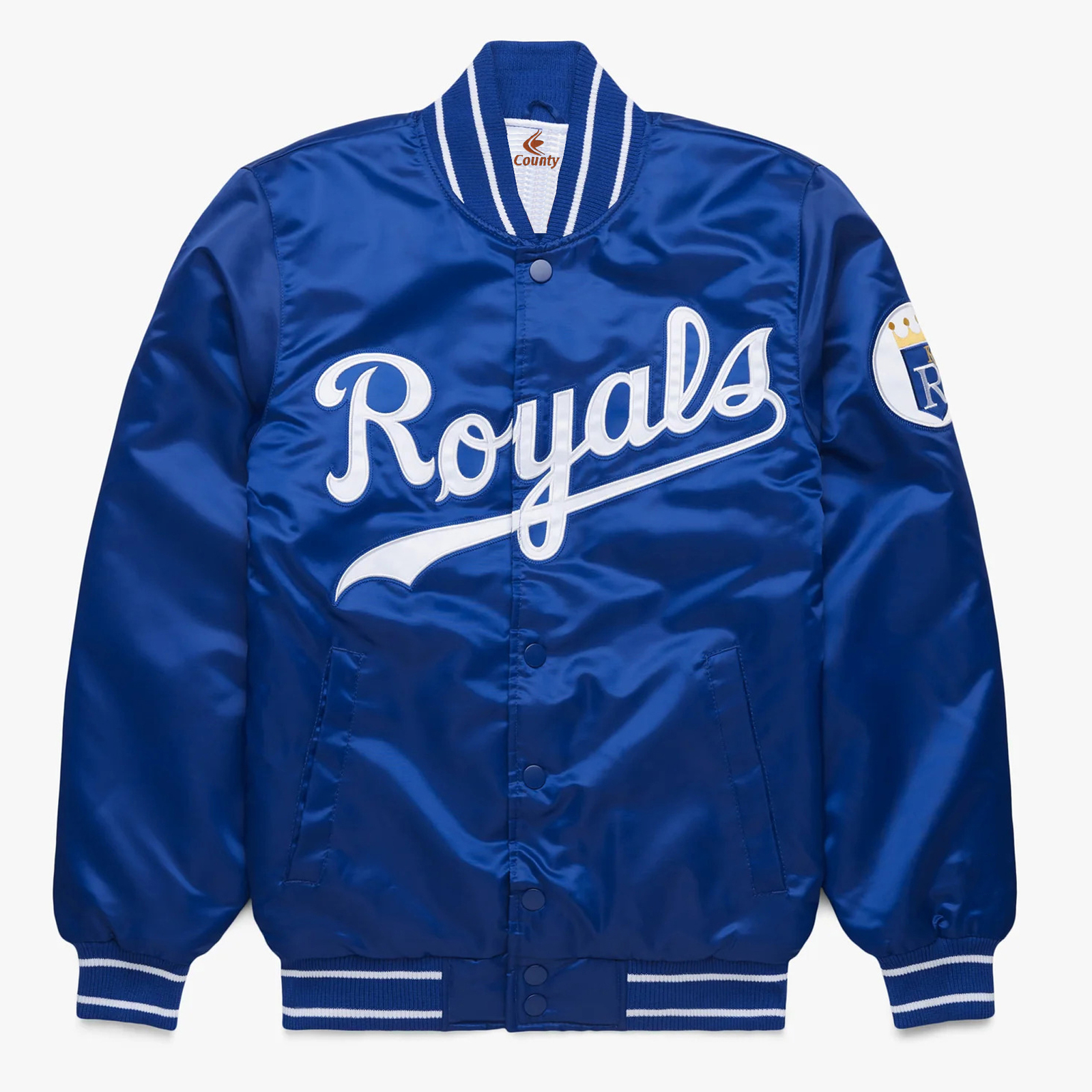 MLB Kansas City Royals Royal Blue Satin Bomber Letterman Baseball Varsity Jacket