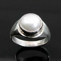 Véritable Perle Moti Moon Gem Pierre de Naissance Rashi Ratna Bague Argent - £31.25 GBP