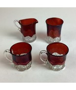 Set Of 4 - Antique Ruby Red Glass Creamer, Tumbler And Mugs - $640.42 MXN