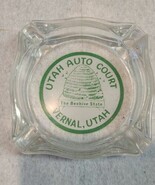 Utah, Auto Court Vernal Advertising GLASS Ashtray The Beehive State - $38.02 CAD
