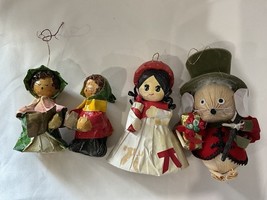 Vintage Lot Of 4 Paper Mache Christmas Ornaments Decor Caroler Mouse - $24.00