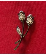 Vtg Black Metalic Flower Brooch Rhinestones Faux Grey Pearls J333 - $282.52 MXN
