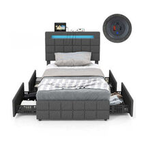 Upholstered LED Bed Frame with Headboard and 4 Drawers-Twin Size - Color... - $269.58
