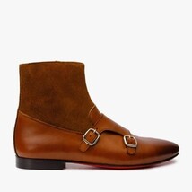 Preston Tan Leather & Suede Double Monk Strap Ankle Men Boot image 9