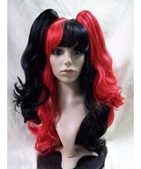 3 pc Harlequin Wig Black &amp; Red Ponytail Clips Suicide Squad Harley Quinn... - $734.16 MXN
