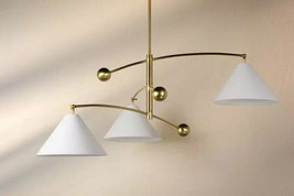 Mid Century Antique Light Mid Brass Ceiling Sputnik Chandelier with shad... - $326.16