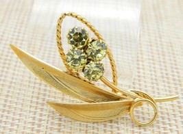 Yellow Rhinestone Flower Gold Tone Pin Brooch Vintage - $19.60