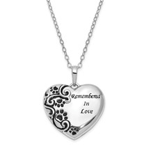 Sentimental Expressions Silver  Antiqued Paw Print Remembered in Love Heart 18 I - £102.17 GBP