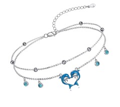 Women Anklets 925 Sterling Silver Turquoise Dolphins - £76.20 GBP