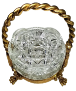 Antique Gold Plated Coaster Caddy Footed Basket 3 Crystal Glass Coasters... - £39.08 GBP