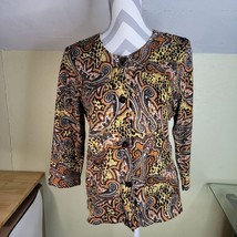 Womans Laura Ashley Knit Button Front 3/4 Sleeve Silk Blend Top Size Small - $18.23