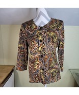 Womans Laura Ashley Knit Button Front 3/4 Sleeve Silk Blend Top Size Small - $18.23