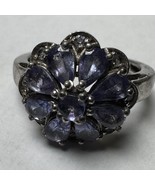 STS Tanzanite Flower Tanzanite Cluster Ring Sz 7.5 Vtg - $831.08 MXN