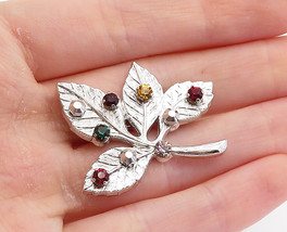 ANSON 925 Sterling Silver - Multi-Color Topaz Floral Leaf Brooch Pin - BP2829 - £46.38 GBP