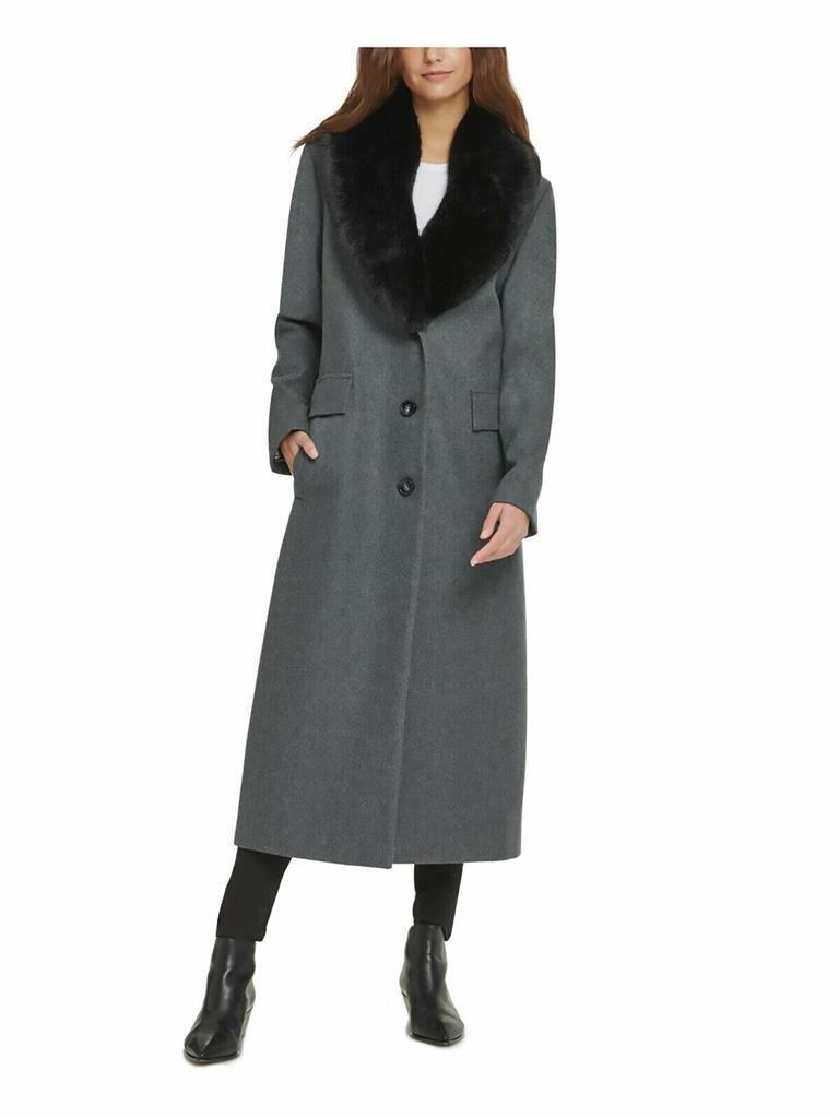 Authentic DKNY Faux-Fur-Collar Maxi Coat, CHARCOAL, S MSRP: $460 - $125.73