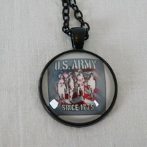 U.S. Army Since 1775 Soldiers Forces Black Cabochon Pendant Chain Necklace Round - £2.35 GBP