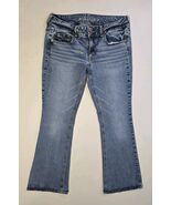 American Eagle Jeans Flare Leg Stretch 12 Low Rise 32x31 Blue Whiskered  - $26.14