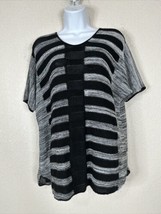 ND New Directions Womens Size M Blk/Gray Striped Knit Top Short Sleeve - £6.15 GBP