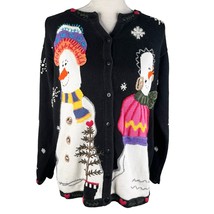 Quacker Factory Snowman Sweater M Button Down Embroidered - £26.70 GBP