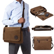 Men Messenger Bag Canvas Satchel Cross Body 13.3&quot; Laptop Vintage Shoulder Strap - £74.72 GBP