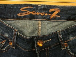 SEVEN 7 Blue Jeans Distressed Embellished sz 6 Boot Cut Rhinestones Gold Thread - £31.25 GBP