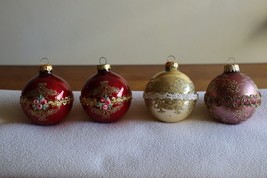 Vtg 4x Christmas Ornament Krebs? or Rauch? Lace Ribbon Glitter Floral De... - $12.00