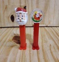 PEZ Candy Dispenser SANTA CLAUS FACE Red Base &amp; Santa Globe 2 Lot  - $10.06