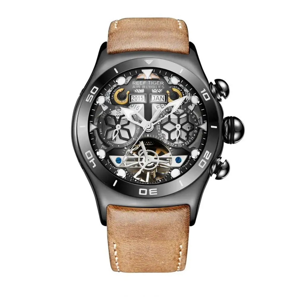 Luminous Sport Automatic Watches For Men Steel Tourbillon Year Month Cal... - £224.68 GBP