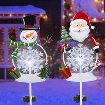 LED Solar Santa Claus Snowman Christmas Stake Set of 2 Holiday Outdoor Decor - £31.43 GBP