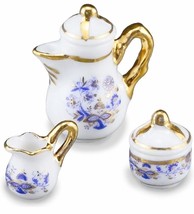 Dollhouse Coffee Pot Set1.375/5 Reutter Blue Onion Miniature - $17.86