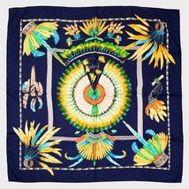 Hermes Scarf Brazil by Laurence Bourthoumieux 90 cm Silk navy blue Carre - $365.64