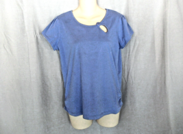 Talbots top tee scoop neck keyhole  MP  blue cotton cap sleeves ruched s... - $15.63