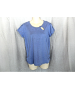 Talbots top tee scoop neck keyhole  MP  blue cotton cap sleeves ruched s... - £12.27 GBP