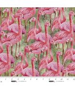 Cotton Flamingo Fling Flamingos Birds Animals Green Fabric Print by Yard... - $14.95