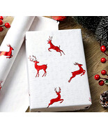 Elegant Red Reindeer Stamped White XMAS Tree wrapping paper, short roll - €18,89 EUR