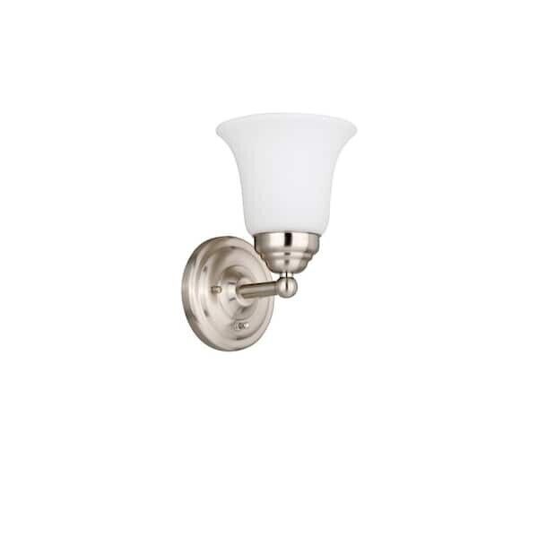 Hampton Bay Ashurst 1-Light Brushed Nickel Wall Sconce with Switch Frosted Glass - $20.30
